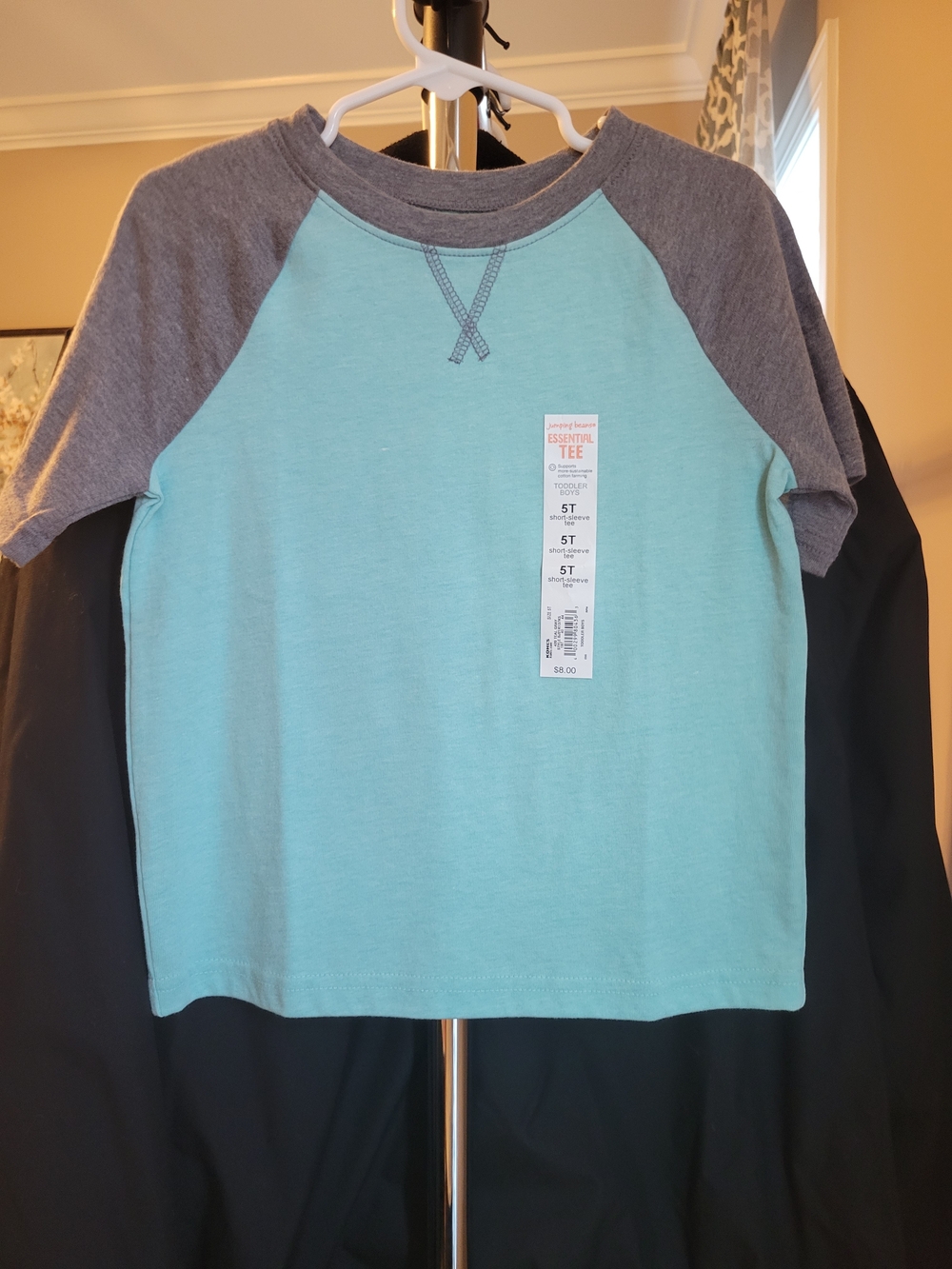 Boy's Jumping Beans Raglan Tee NWT - Aqua & Gray